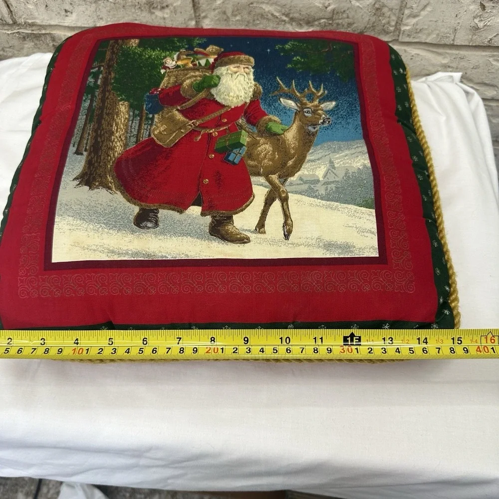 Vintage Old World Santa Claus Christmas Pillow 15x15 Snow St. Nick Holiday Gold